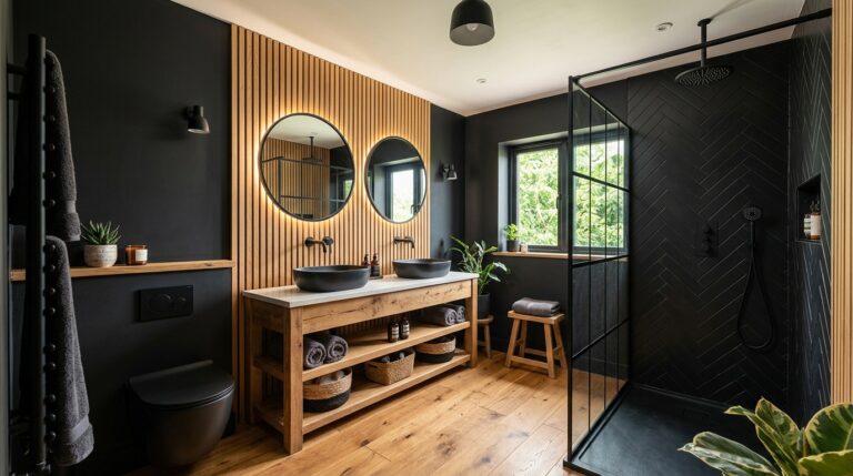 black and wood bathroom ideas