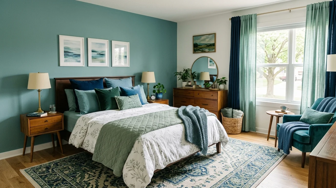 green and blue bedroom